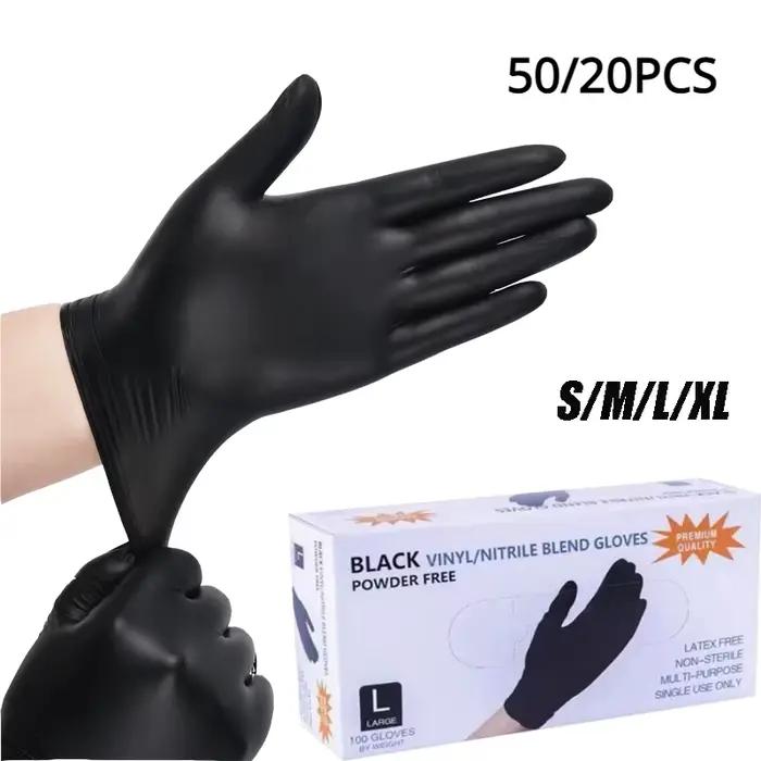 Gants jetables en Nitrile noir, 50/20 pièces, sans Latex, imperméables, durables, adaptés à la cuisi