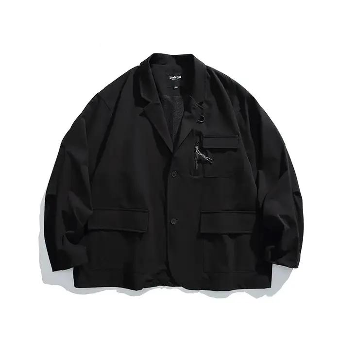 Blazer cargo surdimensionné imbibé pour hommes, streetwear décontracté, mode extérieure, Cityboy, ma