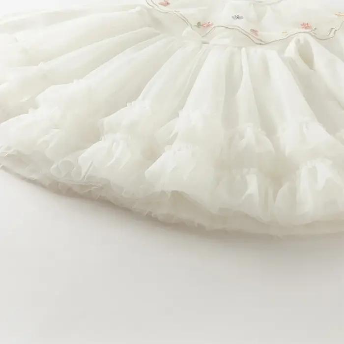 Dave Bella – robe de princesse pour petites filles, automne, manches longues, maille blanche, douce,