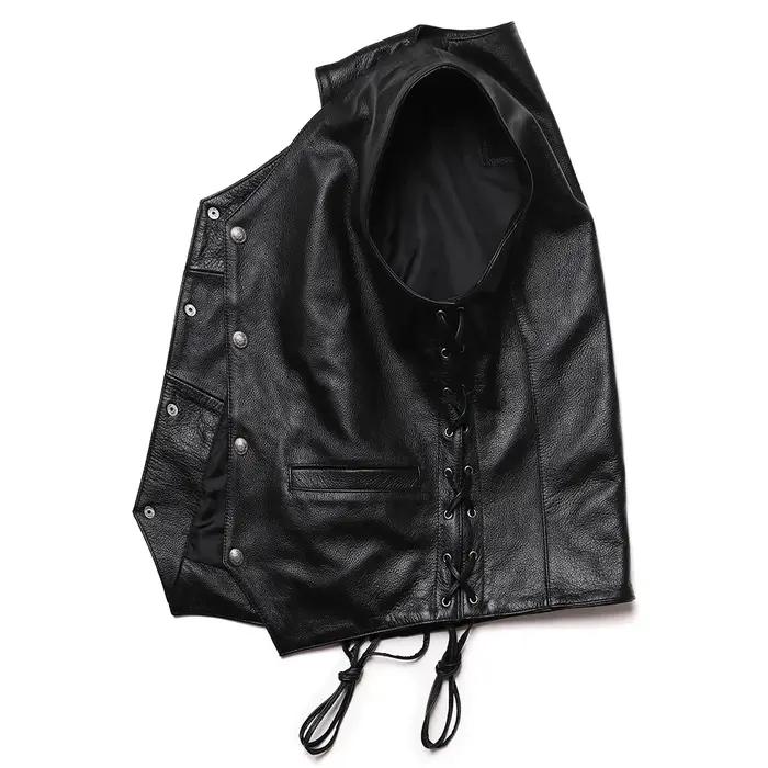 GlaSlim Col V Glands FibJacket, Cuir de vachette véritable, GlaSlim, Classique, Moto, Naturel, Homme