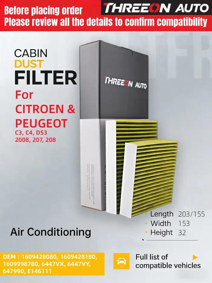 Filtre d'habitacle au charbon actif THREEON pour CITROEN C3 2,3 C4 CACTUS 1.2 1.5 1.6 DS3 SA_ Peugeo