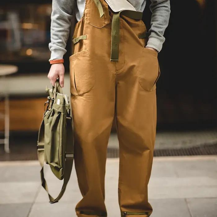Maden-Pantalon à bretelles rétro américain pour homme, caraco une pièce, pantalon long, streetwear,