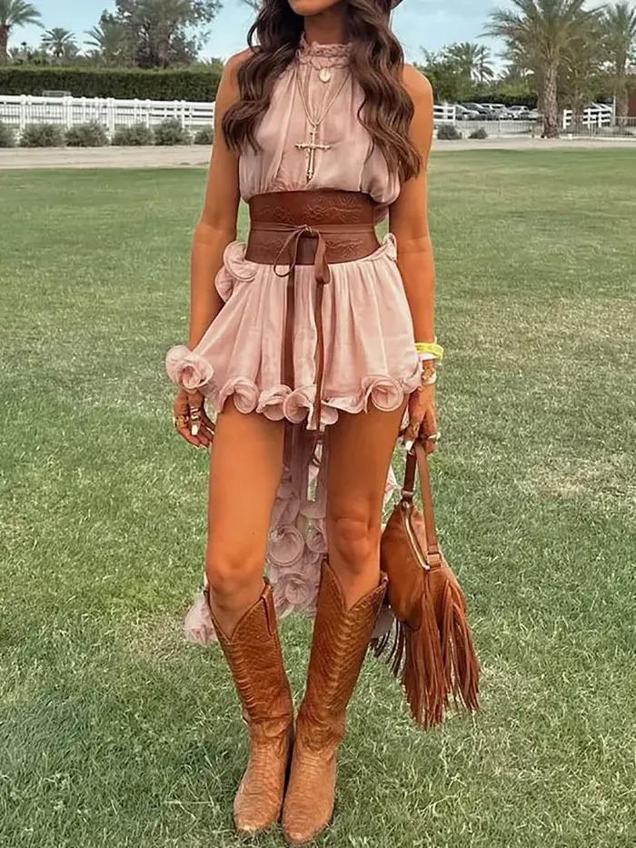 Été Sexy femmes mince solide tenues décontracté sans manches Blouse hauts Mini jupe correspondant co