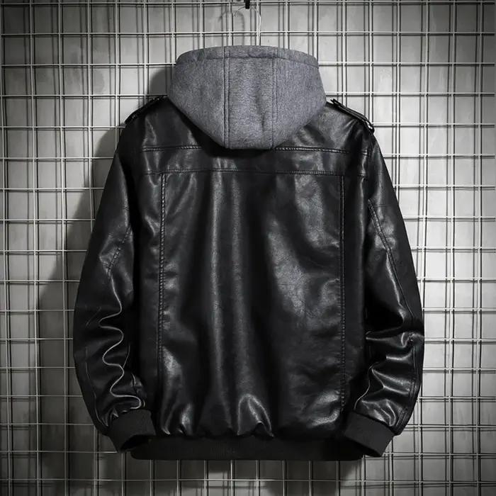 Veste en cuir à capuche pour hommes, manteau d'hiver en cuir PU, vestes pour adolescents, manteau de