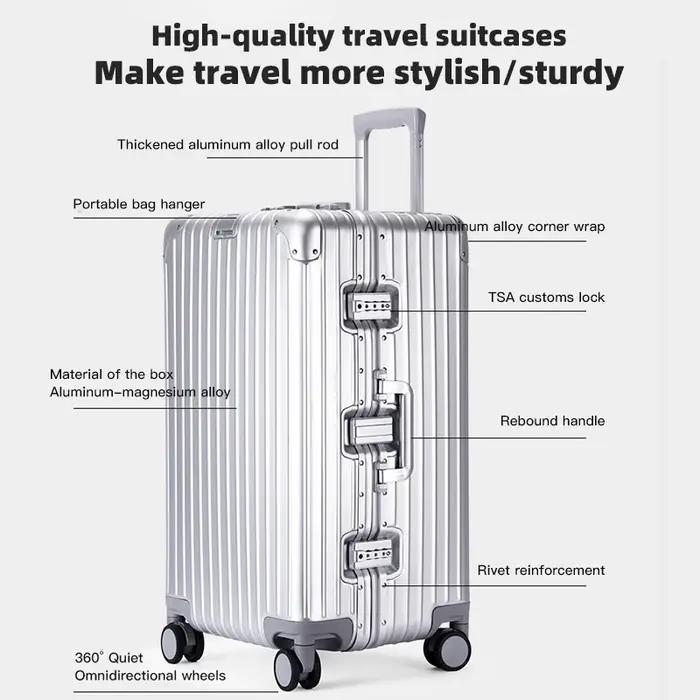 Valise de voyage en alliage aluminium-magnésium, bagage à roulettes, bagage cabine