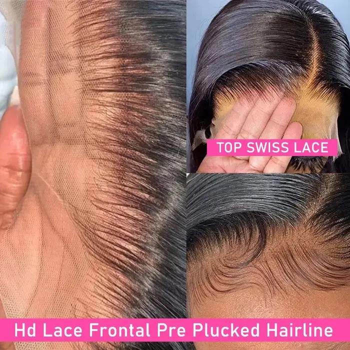 Perruque Full Lace Wig Body Wave Brésilienne Naturelle, 34 Pouces, Pre-Plucked, Transparent, Bling,