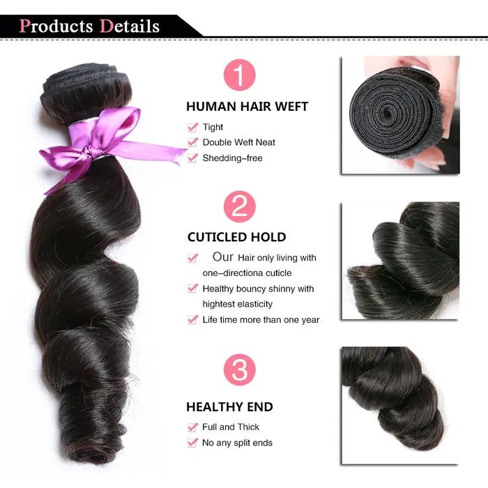 Beautorch-Tissage en Lot Péruvien Remy 100% Naturel Ondulé, Extensions de Cheveux, 8-30 Pouces, 1/3/