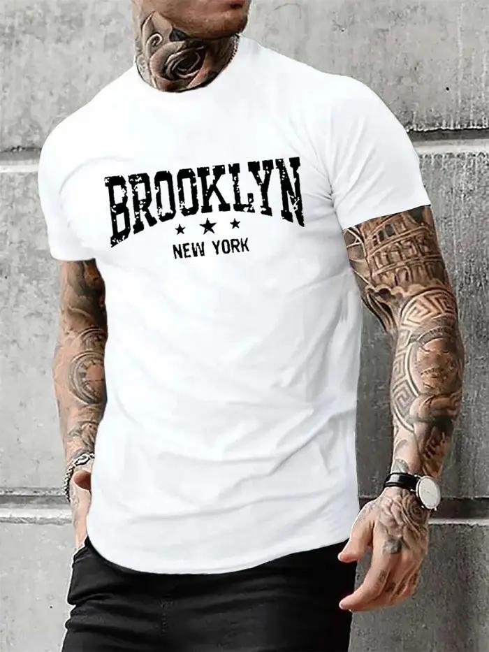 Hommes 100% pur coton été décontracté ample Brooklyn New York lettre imprimé confortable col rond à