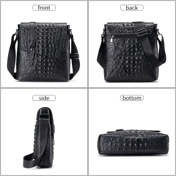 SCHLATUM-Sac à bandoulière en cuir véritable pour homme, motif crocodile, sac de poitrine Messenger,