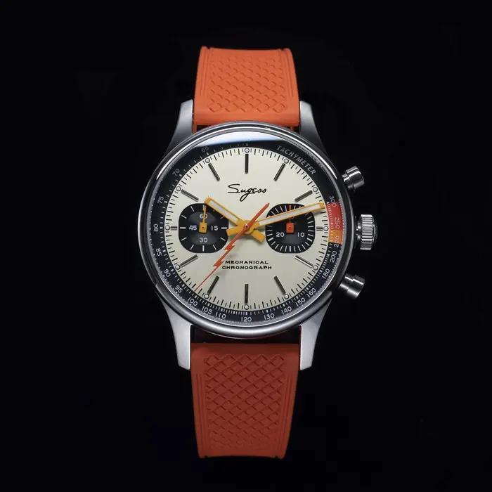 Sugess montre pilote ST19 mouvement d'origine montre-bracelet à col de cygne chronographe mécanique