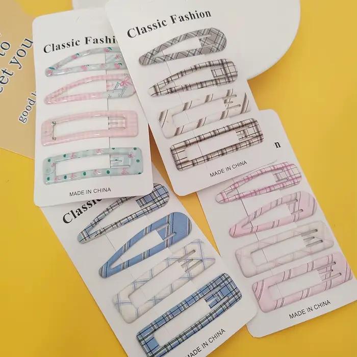 Épingle à cheveux BB à carreaux, 4 pièces, Clips latéraux pour filles et femmes, accessoires pour ch
