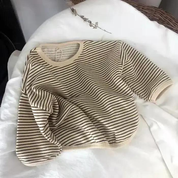 Lawadka coton vêtements pour enfants à manches longues T-shirts rayé bébé garçon hauts pour filles décontracté
