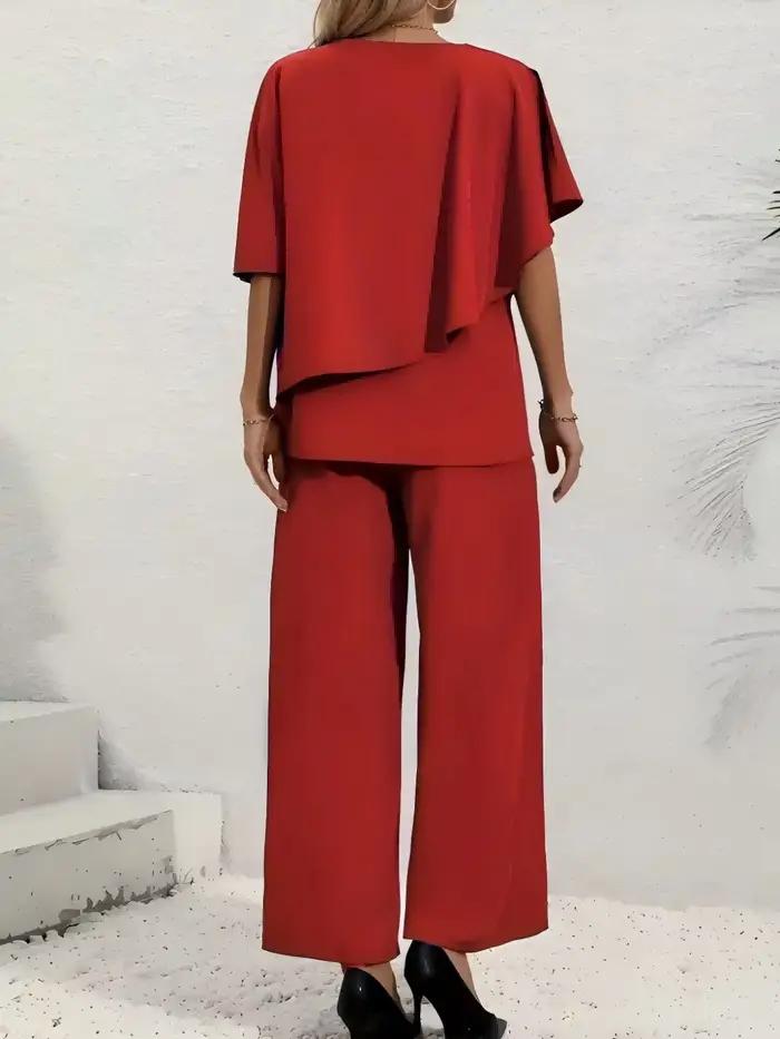Ensemble 2 pièces pour femmes grandes tailles - Haut à manches bouffantes multicolores à col en V +