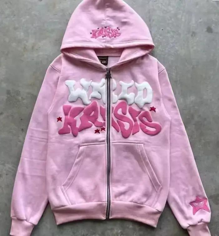 Sweat à capuche zippé avec lettres de style américain rétro, unisexe, idéal pour être associé à une