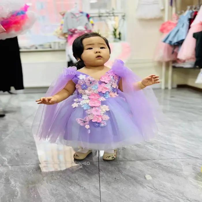 Robe de princesse violette pour filles, idéale pour anniversaire, concours de beauté, cérémonie, dem
