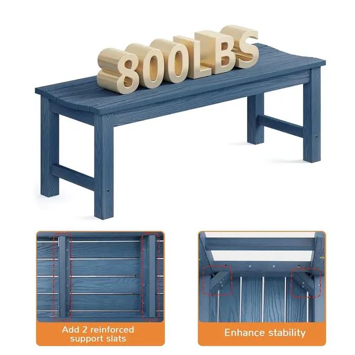 Banc de jardin sans dossier, résistant aux intempéries, 2 places, 800 lb, pour cour, véranda, terras