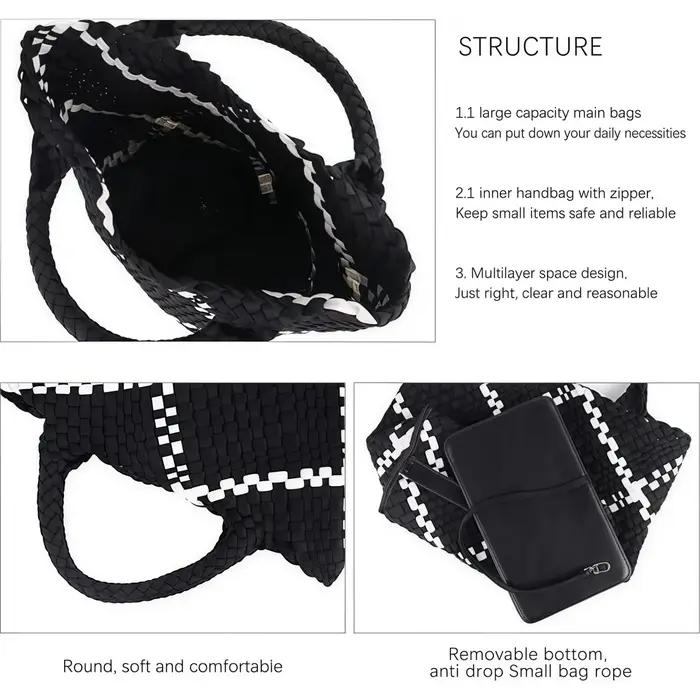 Sac tissé pour femmes, sac fourre-tout en néoprène, sac à main de plage d'été, sac à main rétro fait