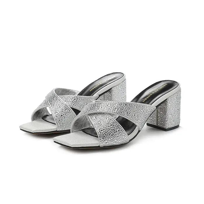 Pantoufles d'Été en Cuir group pour Femme, Chaussures à Talons Optiques, Parka Ouverte, à la Mode, i