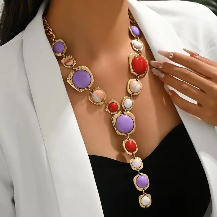 Collier Long Vintage exagéré en forme de Y pour femmes, élégant, épais, pendentif géométrique, style