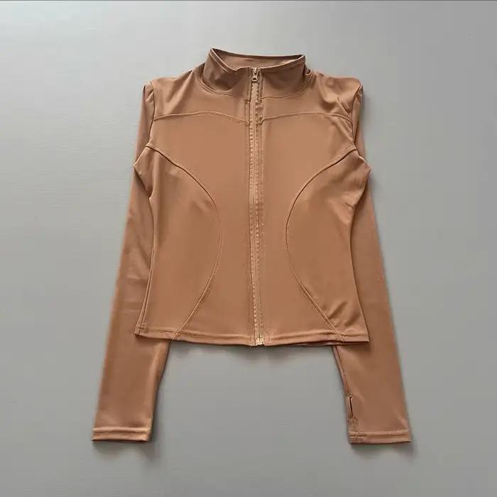 Veste d'entraînement pour femmes, extensible, ajustée, fermeture éclair sur le devant, manches longu