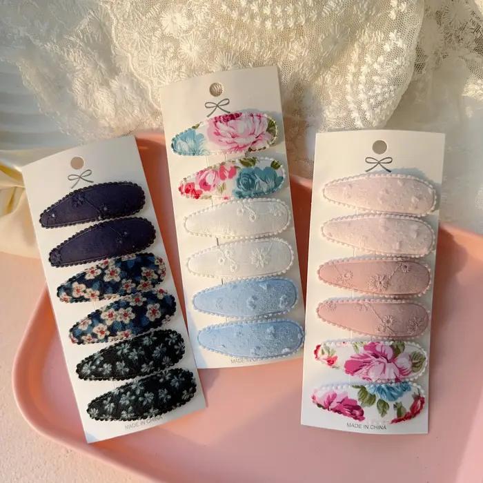 Pince à cheveux BB imprimée mignonne, 6 pièces, mode Crochet fait à la main pour fille, accessoires
