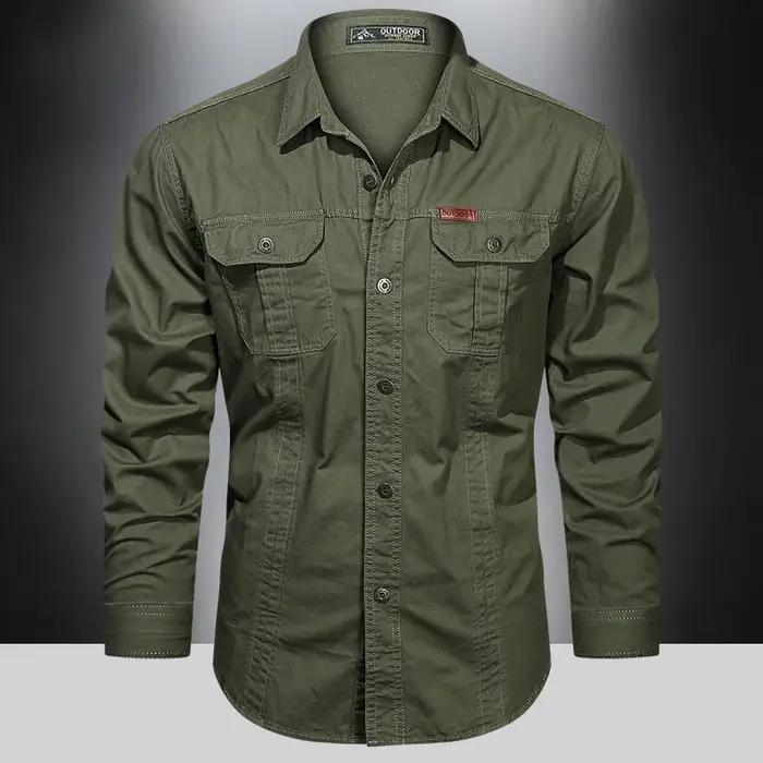 Chemise Cargo à manches longues pour hommes, chemises décontractées en coton, de haute qualité, surc