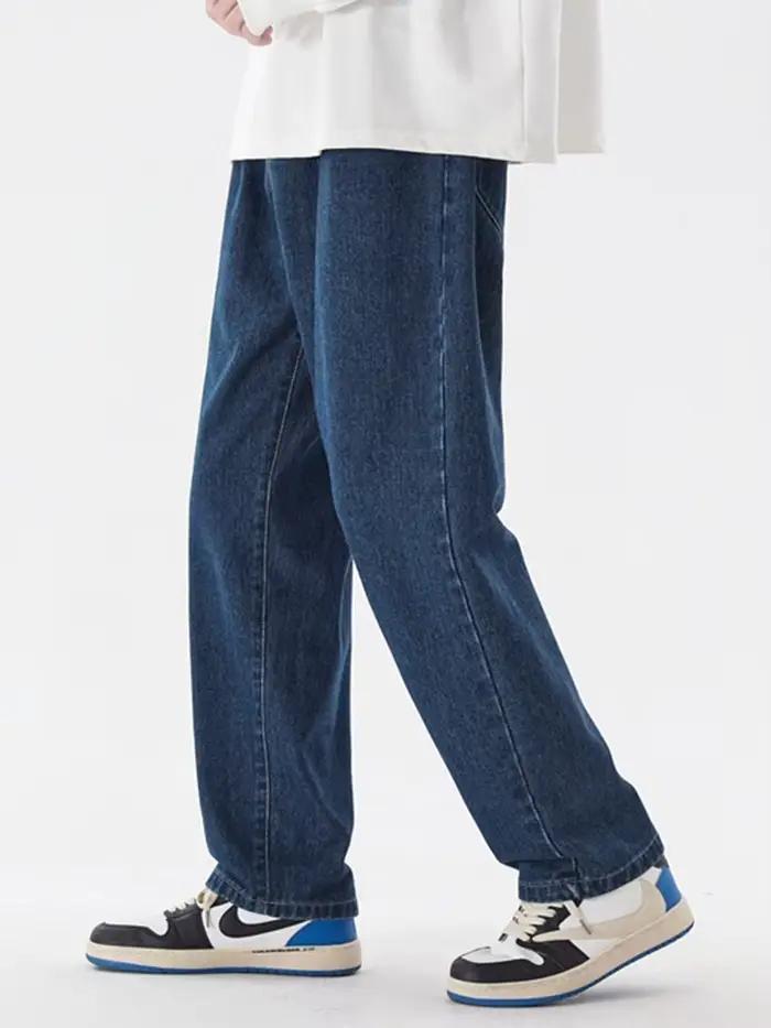Jean décontracté pour hommes, longueur cheville, classique, droit, Denim, jambes larges, bleu clair,