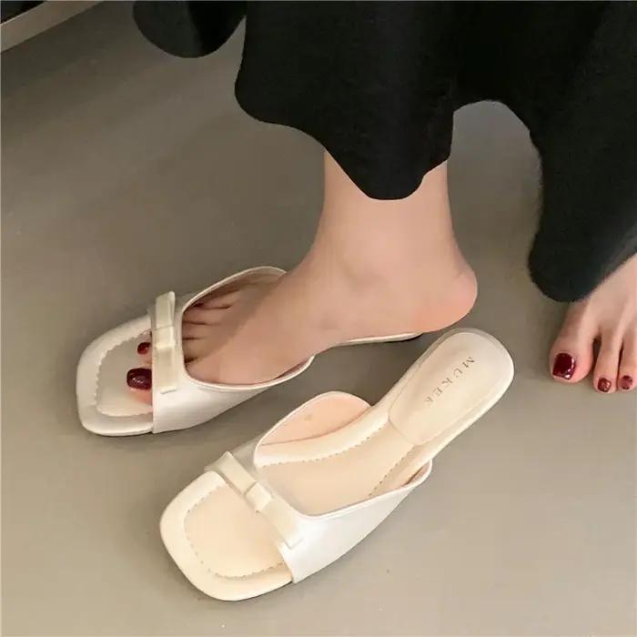 Bailamos 2025 nouveau confortable talon bas tête carrée sandales doux arc soie