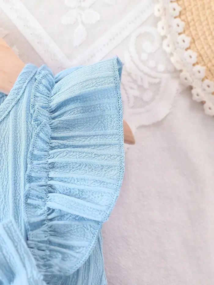 Robe d'été bleue pour bébé fille, avec bords à volants et nœud, robe de Style doux et mignon, adapté