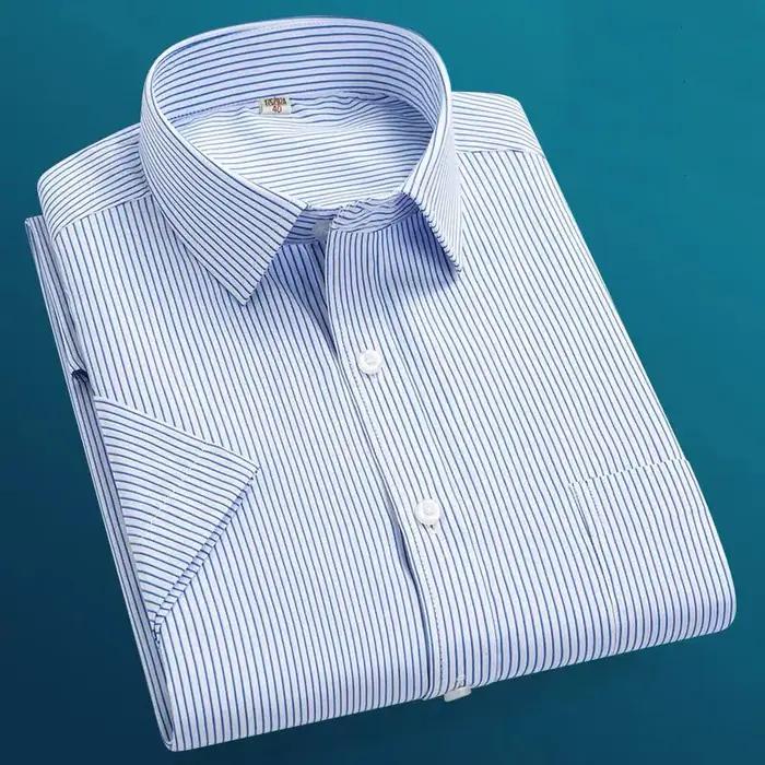 Chemise d'été à manches courtes pour hommes, mince, sociale, professionnelle, formelle, rayée, décon