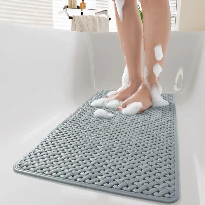 Tapis de bain antidérapant avec ventouse et trou de vidange, tapis de douche doux lavable en Machine