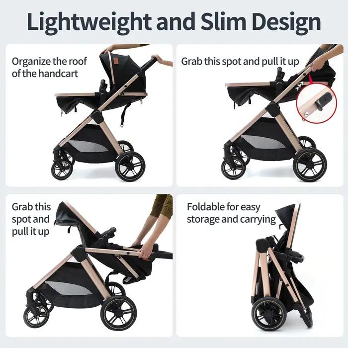 Poussette légère 3 en 1 pour bébé, système de voyage pliable, landau pour nouveau-né, poussette à vu