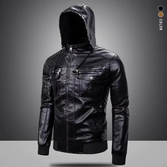 Vestes d'hiver en cuir pour hommes, manteau polaire à capuche, taille européenne, Streetwear, vestes