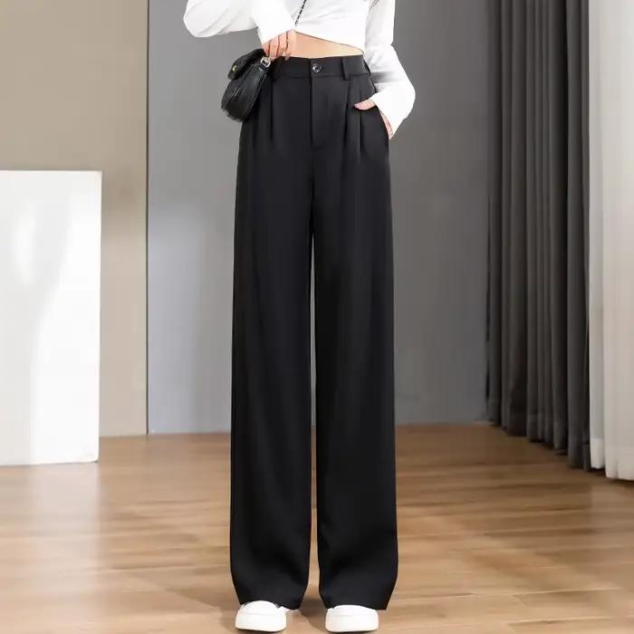 Femmes ample printemps été 2025 nouveau taille haute jambes larges mince pantalon décontracté mode c