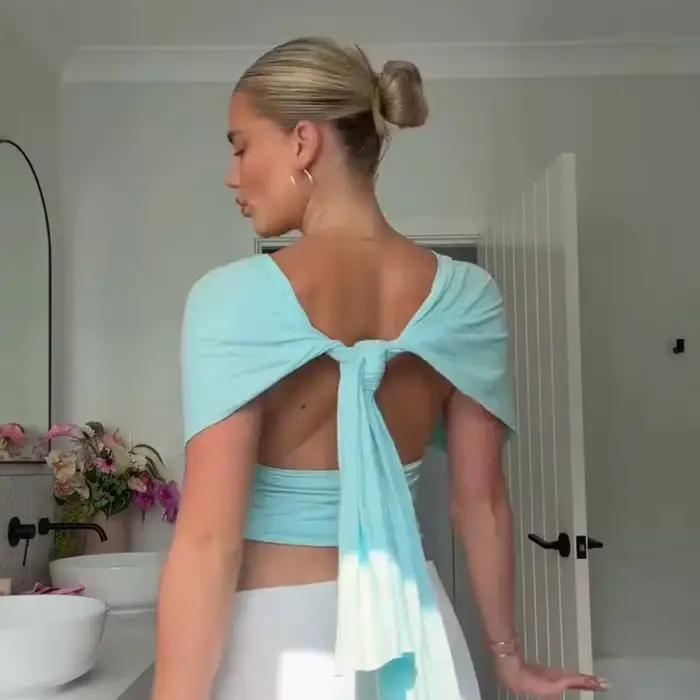 Nouveaux hauts d'été 2026 pour femmes : Débardeur sexy à col en V, dos nu, à lacets, froncé, style Y