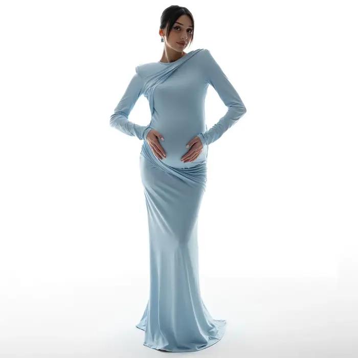 Robes de maternité pour séance photo, robe dos nu de couleur unie, vêtements de baby shower pour fem
