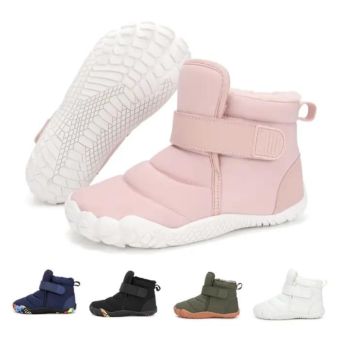 Chaussures de neige pieds nus à bout large pour enfants, bottes d'hiver chaudes en peluche pour garç