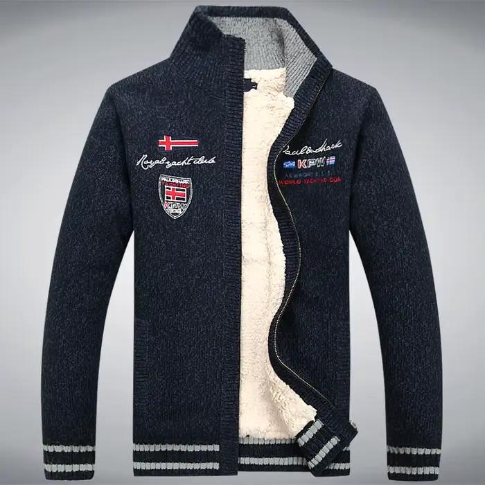 Polaire chaud homme pull doublure en laine hiver Cardigan épaissir pardessus décontracté coton noir