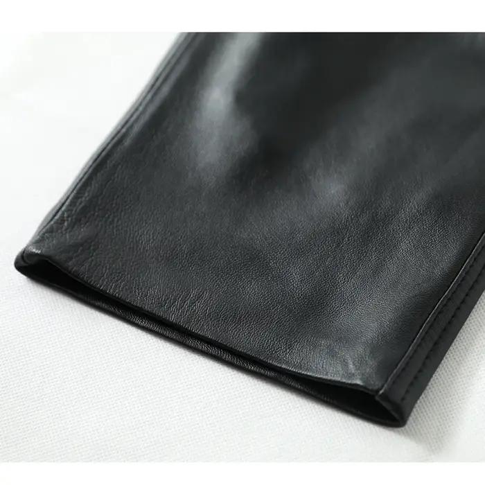 Pantalon Slim en cuir véritable pour hommes, moto pour jeunes, personnalité en peau de mouton, vêtem