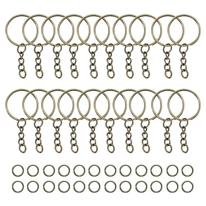 100 pièces 25mm porte-clés avec 100 pièces 8mm anneaux de saut connecteurs pour bricolage porte-clés