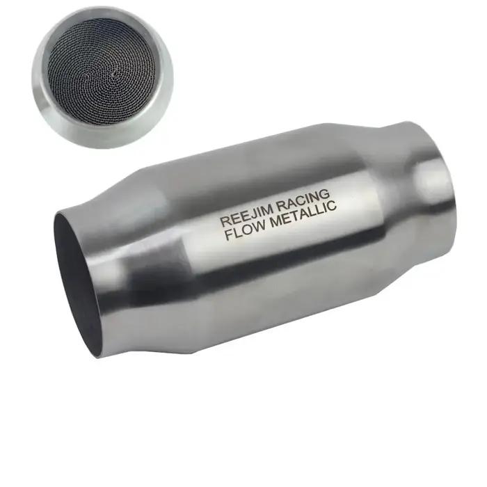 Convertisseur catalytique à haut débit 4" x 8" - Substrat métallique 200 cellules/cpsi - 2,5"/3" ent
