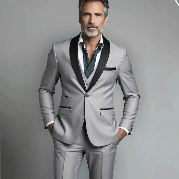 Ensemble trois pièces pour hommes, noir et blanc, pour fête de mariage, grande taille, Blazer, mante