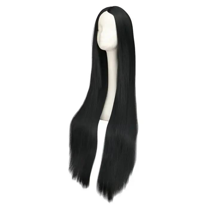 Perruque Synthétique Longue Noire de 100cm/40 ans, Cheveux Lisses, Degré de Chaleur, Costume de Carn