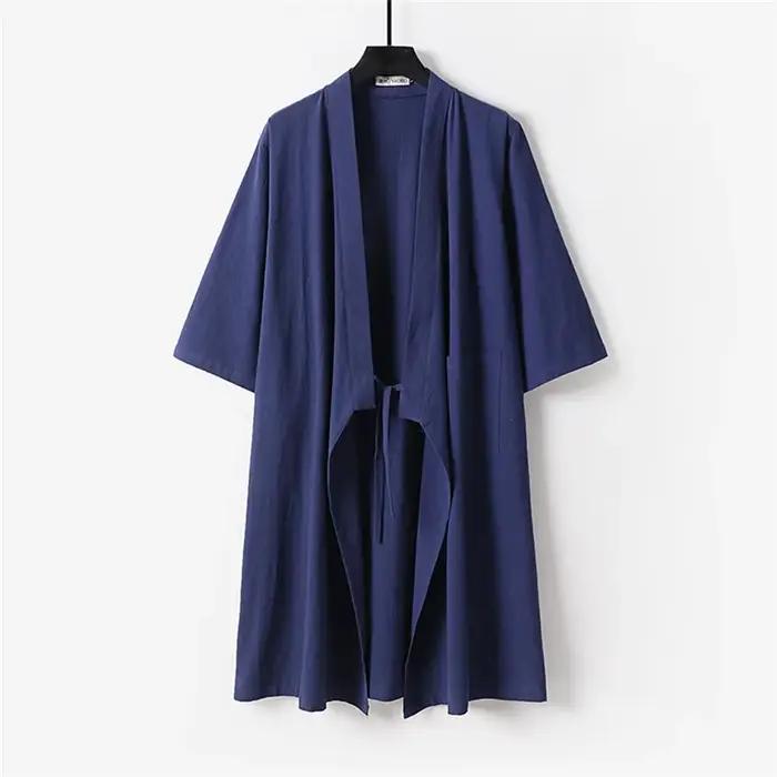 Cardigan Long Kimono chemise veste hommes grande taille 9XL chemises en lin Hanfu Daoist Robe chemis