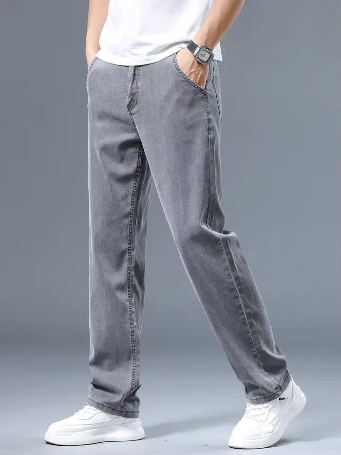 Été mince hommes jean droit ample Lyocell doux drapé affaires pantalon décontracté classique fumée g