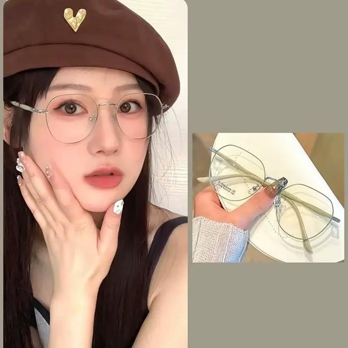 Lunettes claires femmes polygonales monture métallique lunettes 0 miroir plat lunettes pour filles A