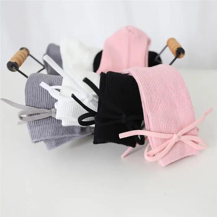 Chaussettes hautes pour enfants de 0 à 7 ans, chaussettes plates et longues avec nœud papillon, en c