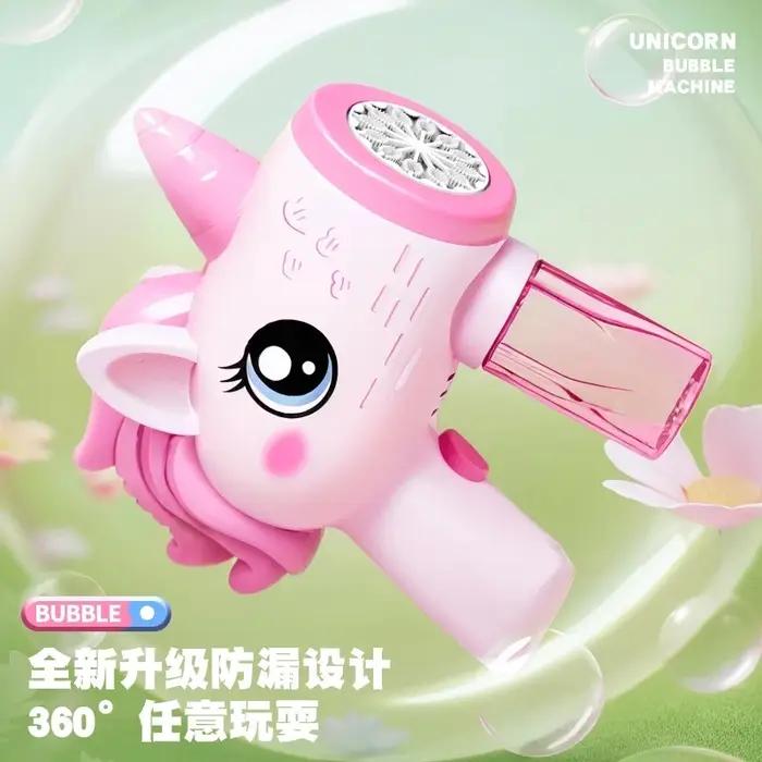 Pistolet à bulles électrique licorne, machine à bulles jouet, souffleur de savon automatique avec lu