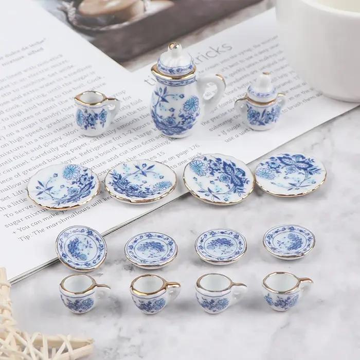 Vaisselle Miniature pour maison de poupée 1:12, 15 pièces, ensemble de tasses à thé en céramique et