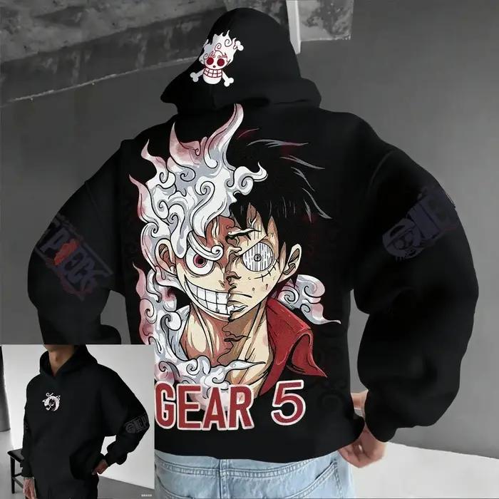 Sweat-shirt à capuche Anime pour hommes et femmes, One Piece Luffy Gear 5 Nika, streetwear décontrac